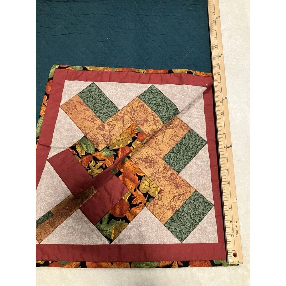 Handmade Quilted Autumn Kitchen Table Runner w /4 Placemats & 2 Centerpieces Set